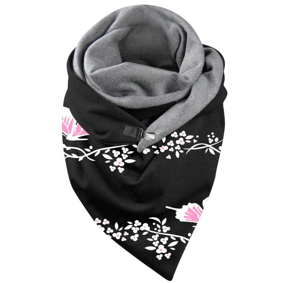 Yuanlong Winter Scarves Double Spliced Triangle Buckle Golden Rose Print Thickened Scarf Holiday Fashion Soft Neck Gaiter