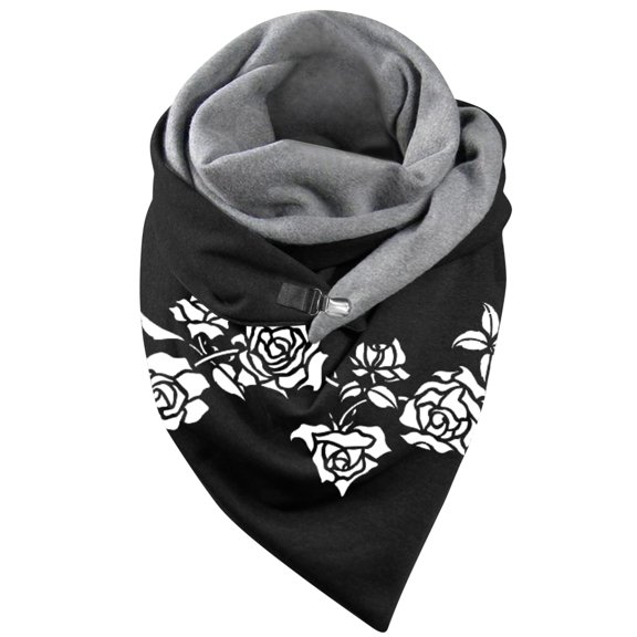 Yuanlong Winter Scarves Double Spliced Triangle Buckle Golden Rose Print Thickened Scarf Holiday Fashion Soft Neck Gaiter