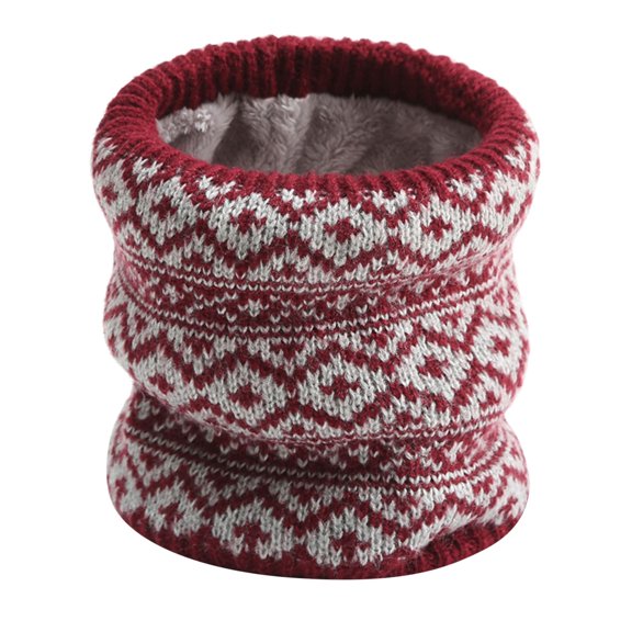 Yuanlong Winter Scarves Geometric Printed High-Neck Short Fuffy Lined Knitted Scarf Windproof Face Mask Soft Neck Gaiter