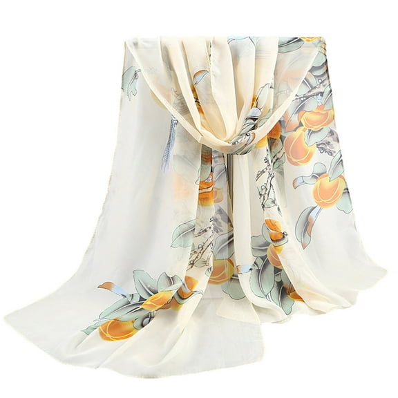 Yuanlong Winter Scarves Lady Lightweight floral Print Smooth Chiffon Scarf Capes Outing Neckwear Elegant Shawls One Size