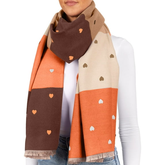 Yuanlong Winter Scarves Long Block Color Heart Print With Tassels Shawls Wraps Comfortable Neckwear Ladies Warm Scarfs