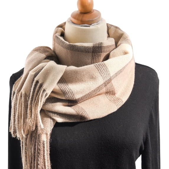 Yuanlong Winter Scarves Oversized Classic Plaid Knitted Tassel Shawls Wraps Ourdoor Versatile neckwear Ladies Soft Scarf