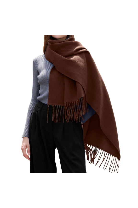 Winter Scarves Oversized Solid Color Tassel Long Shawls & Wraps For Evening Dresses Elegant Blanket Scarf Coffee