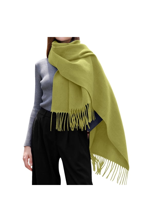 Winter Scarves Oversized Solid Color Tassel Long Shawls & Wraps For Evening Dresses Elegant Blanket Scarf Green