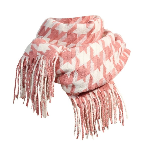 Yuanlong Winter Scarves Plus Black White Plaid Thick Warmth Tassel Female Shawl Holiday Travel Neckwear Scarf One Size