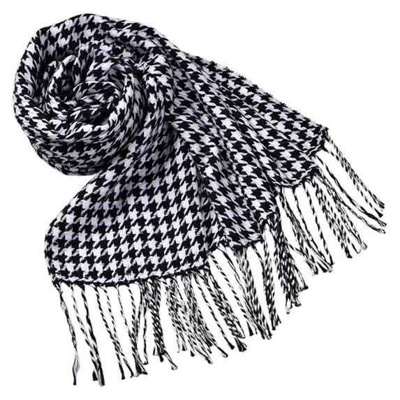 Yuanlong Winter Scarves Unisex Black White Plaid Pattern Thick Shawls Wraps With Tassels Warmth Neckwear Relaxed Scarf