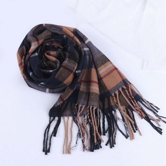 Yuanlong Winter Scarves Unisex Black White Plaid Pattern Thick Shawls Wraps With Tassels Warmth Neckwear Relaxed Scarf