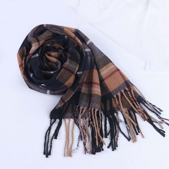 Yuanlong Winter Scarves Unisex Black White Plaid Pattern Thick Shawls Wraps With Tassels Warmth Neckwear Relaxed Scarf