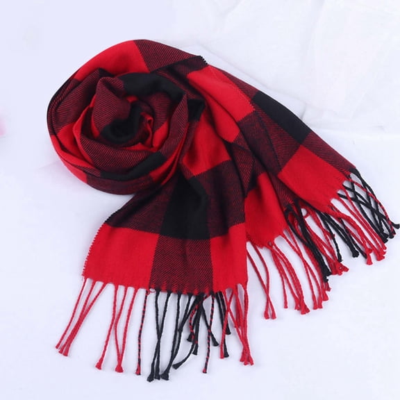 Yuanlong Winter Scarves Unisex Black White Plaid Pattern Thick Shawls Wraps With Tassels Warmth Neckwear Relaxed Scarf