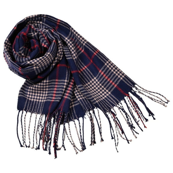 Yuanlong Winter Scarves Unisex Black White Plaid Pattern Thick Shawls Wraps With Tassels Warmth Neckwear Relaxed Scarf