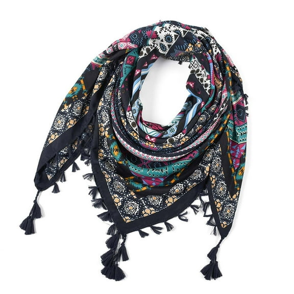 Yuanlong Winter Scarves Womens Bohemian Knotted Tassel Jacquard Square Shawls And Wraps Ethnic Style Warm Pretty Scarf