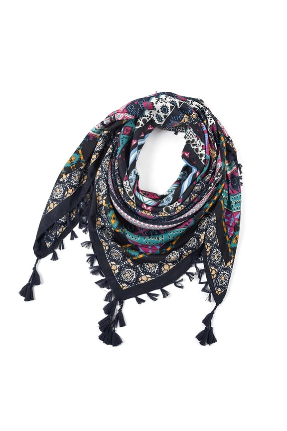 Winter Scarves Womens Bohemian Knotted Tassel Jacquard Square Shawls And Wraps Ethnic Style Warm Pretty Scarf
