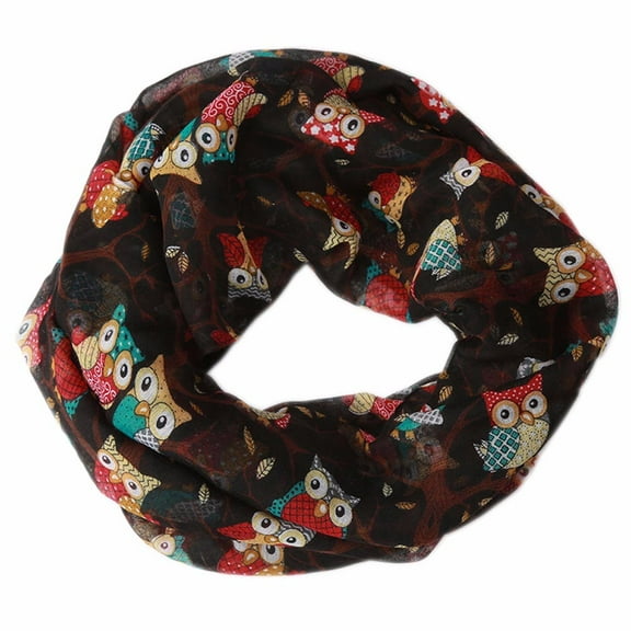 Yuanlong Winter Scarves Womens Owl Graphic Loop Padded Knitted Warmth Scarf Fashion Neck Wear Comfort Scarves One Size