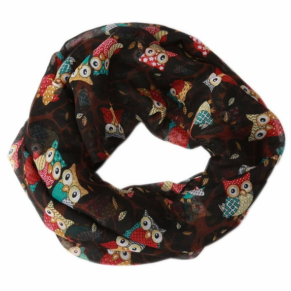 Yuanlong Winter Scarves Womens Owl Graphic Loop Padded Knitted Warmth Scarf Fashion Neck Wear Comfort Scarves One Size