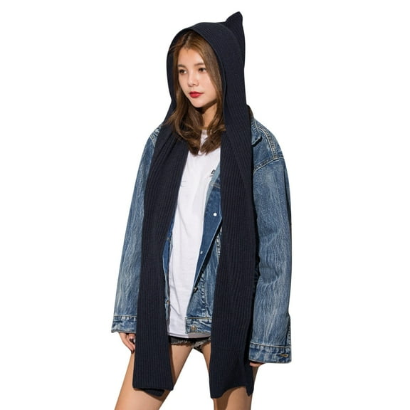 Yuanlong Winter Scarves Womens Solid Long Hooded Ribbed Knitted Shawls And Wraps Warm Comfortable Capes Scarf One Size