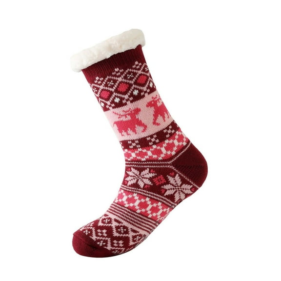 Yuanlong Winter Socks Christmas Themed Printed Fluffy Lined Mid Tube Socks Indoor Cozy Thermal Slippers Socks For Unisex