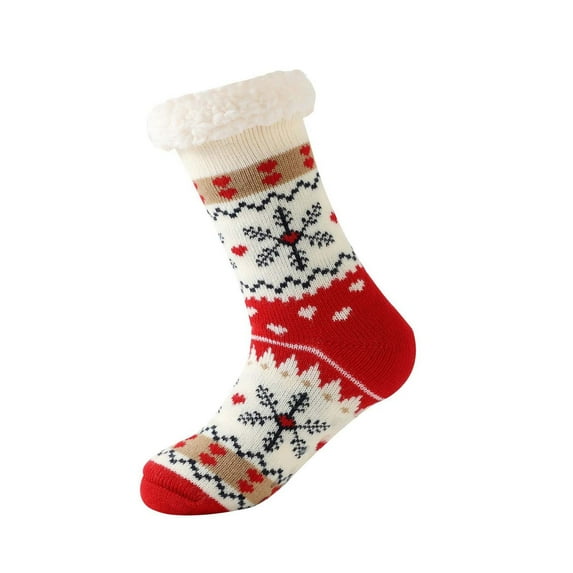 Yuanlong Winter Socks Christmas Themed Printed Fluffy Lined Mid Tube Socks Indoor Cozy Thermal Slippers Socks For Unisex