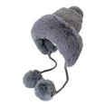 thumbnail image 1 of Yuanlong Womans Beanies Fluffy Knitted Solid Color Beanie Hats With Pom Pom Design Winter Windproof Thermal Earflap Cap, 1 of 5