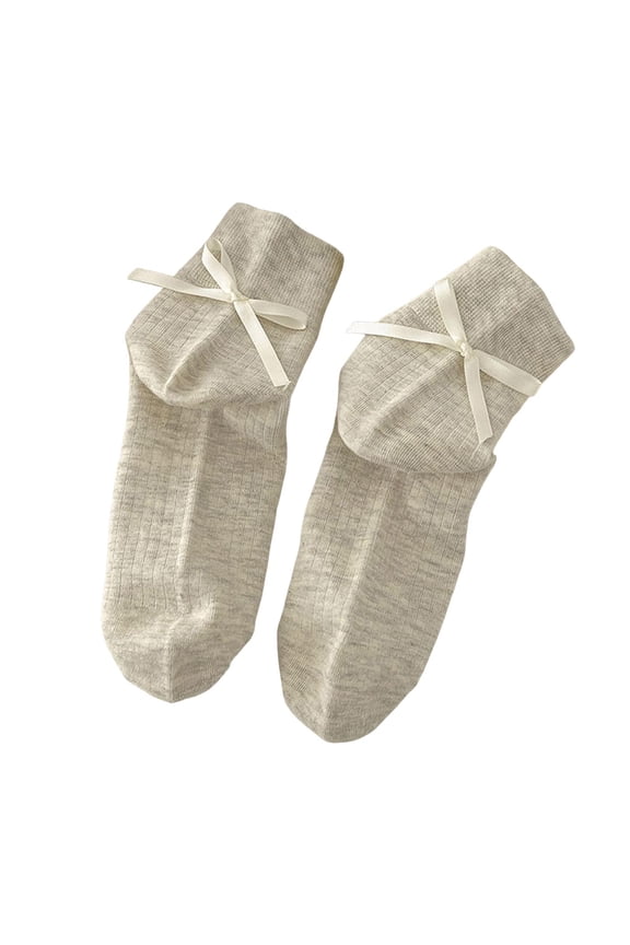 Women Crew Socks Satin Bow Rib Knit Breathable Socks Soft Girly Cute Stackable Casual Dress Socks
