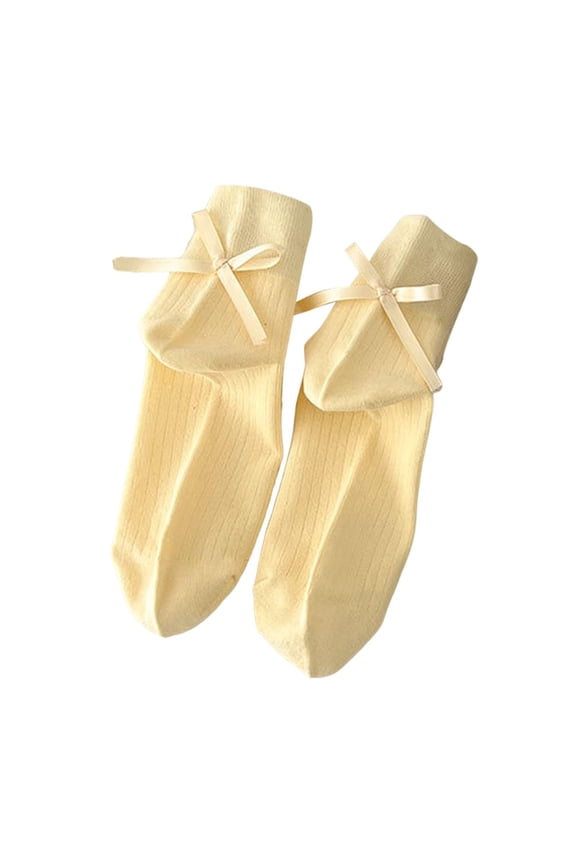 Women Crew Socks Satin Bow Rib Knit Breathable Socks Soft Girly Cute Stackable Casual Dress Socks