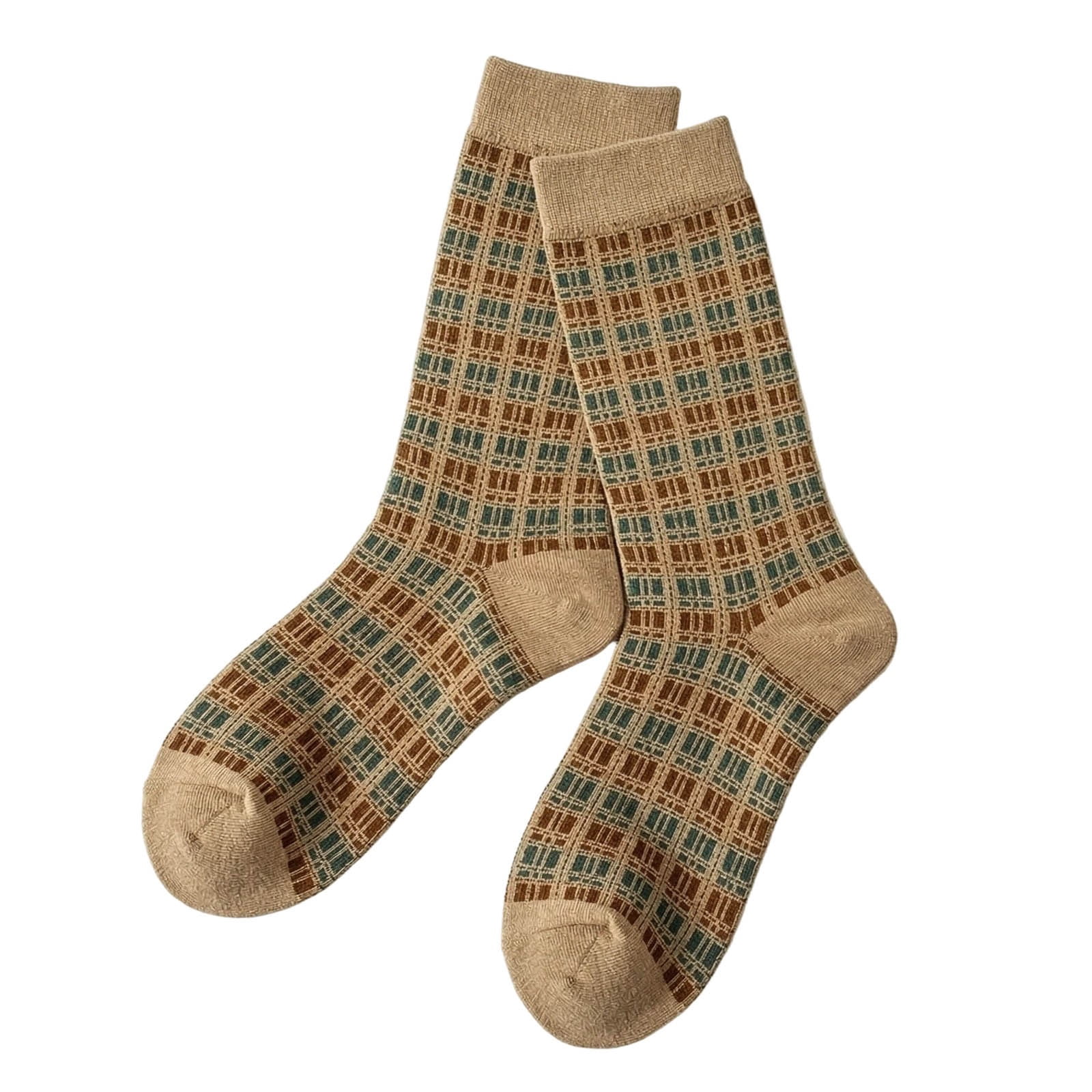 Yuanlong Women Crew Socks Vintage Plaid Grid Pattern Thermal Thick Crew ...