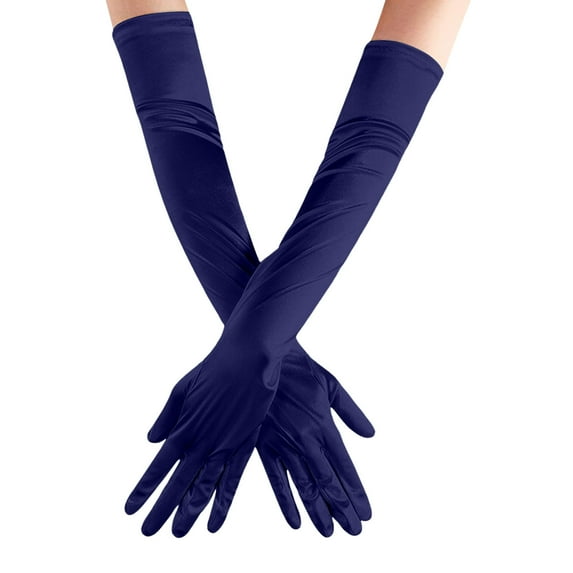 Yuanlong Women Gloves Elegant Solid Color Satin Arm Length Five Fingers Gloves For Wedding Evening Gown Party Opera Gloves