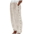 thumbnail image 1 of Yuanlong Women Pants Stylish Fashion Straight Wide Elastic Waist Striped Side Button Loose Pant Daily Bottom Casual Trouser, 1 of 5