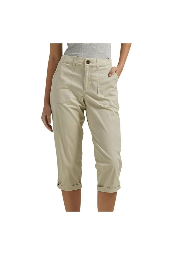 Women Pants Summer Solid Button Waisted Front Straight Cargo Pant Ladies Bottim Casual Cropped Pant With Pocket