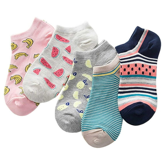 Yuanlong Women Socks Ladies 5 Pairs Cute Pattern Cotton Soft Low Cut Socks Four Season Comfortable Ankle Socks One Size