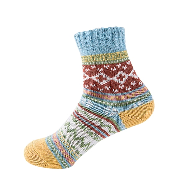 Yuanlong Women Socks Ladies Casual Colorful Bohemian Knitted Crew Socks Ethnic Style Vintage Medium Tube Socks One Size