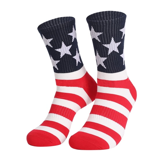 Yuanlong Women Socks Mid Calf Stripes Print Patriotic Socks 4th of July Holiday Stylish Casual Socks