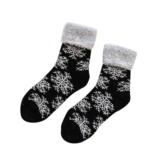 Yuanlong Women Socks Winter Snowflake Pattern Thickened Medium Tube Socks Casual Home Nonslip Thermal Floor Socks