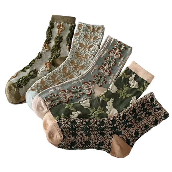 Yuanlong Women's 3D Embossed Jacquard Crew Socks Spring And Autumn Socks Soft Trendy Holiday Casual Hosiery
