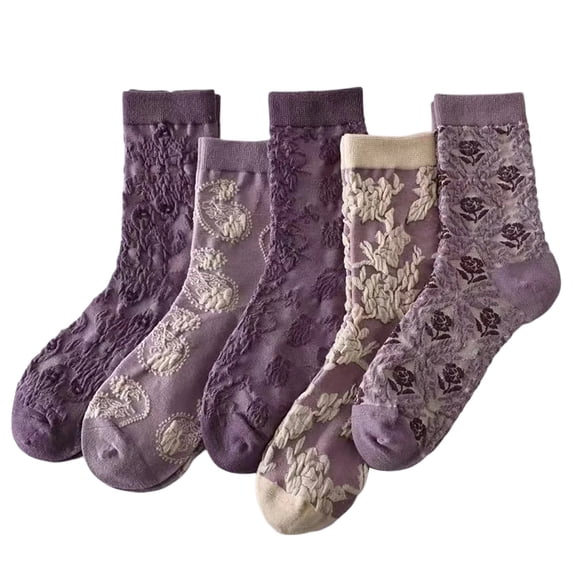Yuanlong Women's 3D Embossed Jacquard Crew Socks Spring And Autumn Socks Soft Trendy Holiday Casual Hosiery