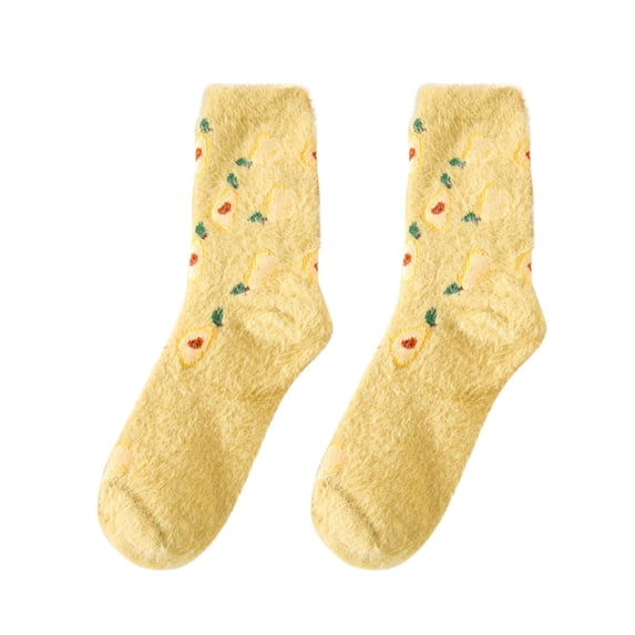 Yuanlong Women's Above-Ankle Socks Fruit Print Fuzzy Coral Floor Socks Soft Thermal Warm Holiday Hosiery