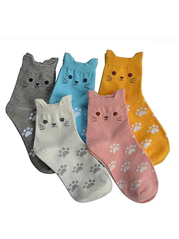 Women's Ankle Socks Cute Cartoon Cat Footprints Pattern Socks Soft Stylish Holiday Casual Hosiery