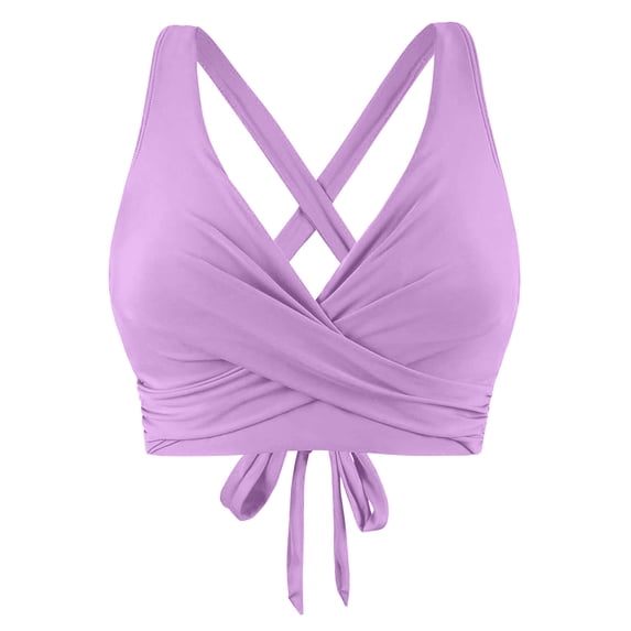 Yuanlong Women's Bikini Top Knot Front Underwire Push Up Tie Crisscross Back Swim Crop Top Stylish Beachwear Swimwear