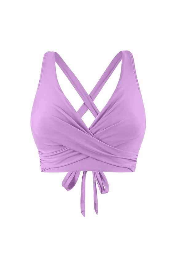 Women's Bikini Top Knot Front Underwire Push Up Tie Crisscross Back Swim Crop Top Stylish Beachwear Swimwear
