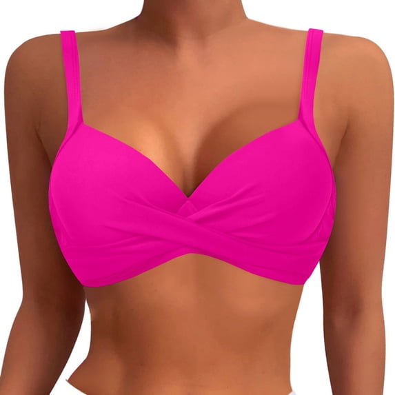 Yuanlong Women's Bikini Top Underwire Knot Front Push Up Padded Swim Bra Solid Color Slim Fit Minimalist Beachwear Swimwear