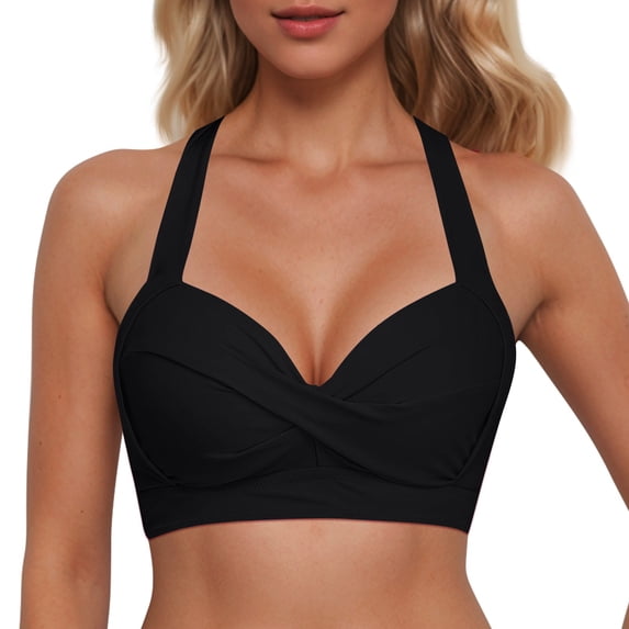 Yuanlong Women's Bikini Top Underwire Removable Padding Push Up Swim Crop Top Tie Back Stylish Bathing Swimwear Beachwear