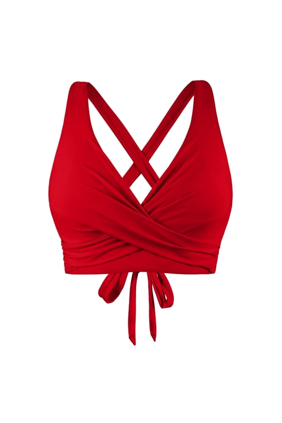 Women's Bikini Tops Crisscross Tie Back Push Up Underwire Knot Front Swim Crop Top Classic Bathing Swimwear Tops