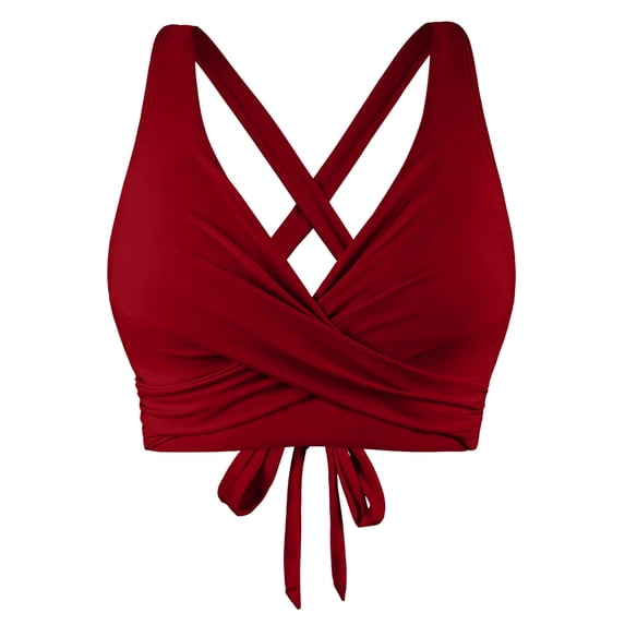 Yuanlong Women's Bikini Tops Underwire Padded Crisscross Back Lace Up Swim Crop Top Solid Push Up Beachwear Swimwear Tops