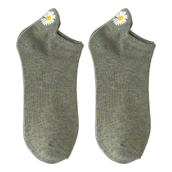 Yuanlong Women's Boat Socks Daisy Printed Ear Design Low-Cut Solid Color Summer Socks Basic Versatile Holiday Casual Hosiery