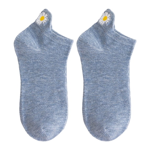 Yuanlong Women's Boat Socks Daisy Printed Ear Design Low-Cut Solid Color Summer Socks Basic Versatile Holiday Casual Hosiery