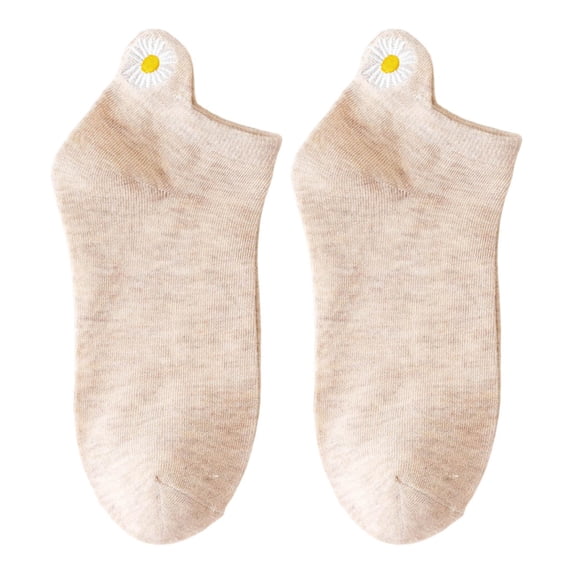 Yuanlong Women's Boat Socks Daisy Printed Ear Design Low-Cut Solid Color Summer Socks Basic Versatile Holiday Casual Hosiery