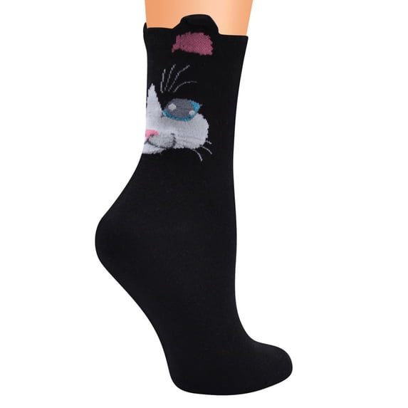 Yuanlong Women's Crew Socks 3D Cat Ear Pattern Print Socks Cute Novelty Stylish Holiday Casual Hosiery