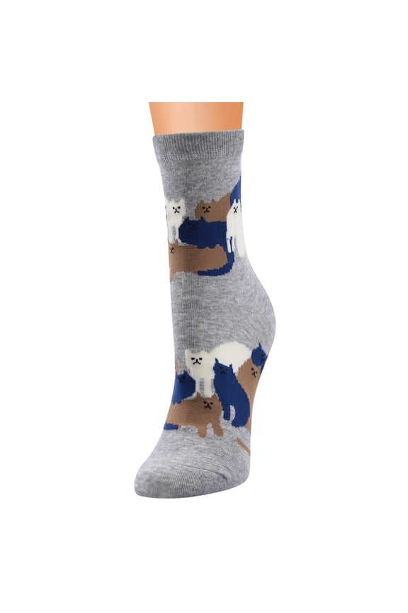 Women's Crew Socks Cat Pattern Autumn And Winter Socks Soft Cotton Trendy Holiday Casual Hosiery