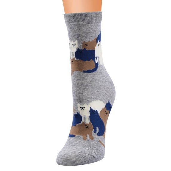 Yuanlong Women's Crew Socks Cat Pattern Autumn And Winter Socks Soft Cotton Trendy Holiday Casual Hosiery