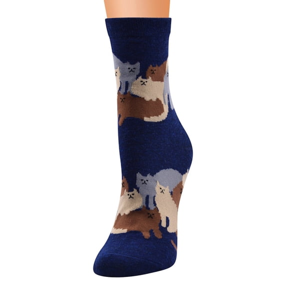 Yuanlong Women's Crew Socks Cat Pattern Autumn And Winter Socks Soft Cotton Trendy Holiday Casual Hosiery