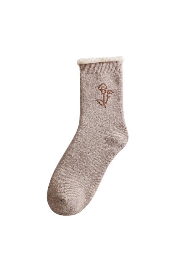 Women's Crew Socks Floral Print Rolled Trim Socks Thermal Warm Classic Leisure Holiday Hosiery